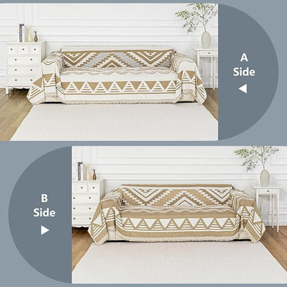 MYSKY HOME Sectional Couch Cover Khaki Boho Geometric Sofa Covers - Image 3