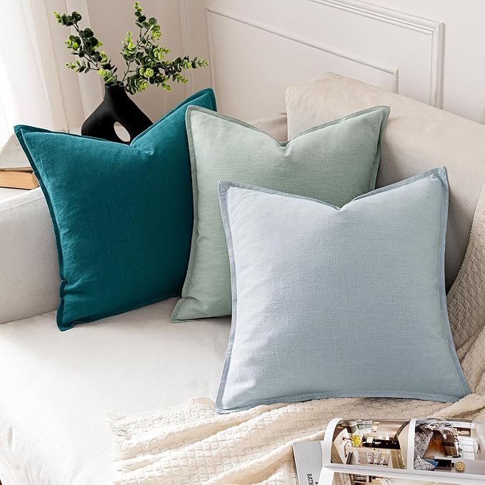 MIULEE Decorative Linen Euro Sham Pillow Covers 24x24 Teal Blue | Boho - Image 5