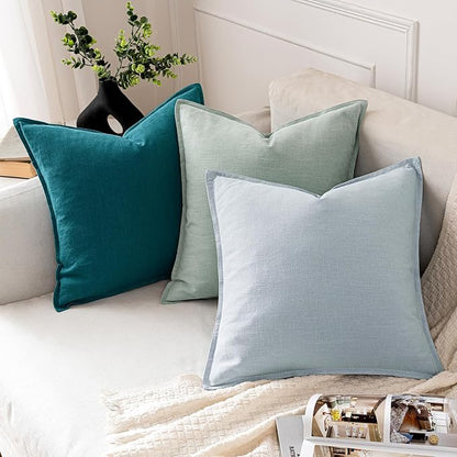 MIULEE Decorative Linen Euro Sham Pillow Covers 24x24 Teal Blue | Boho - Image 5