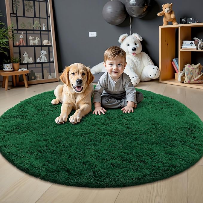OLANLY Dark Green Round Rugs for Bedroom - Image 3