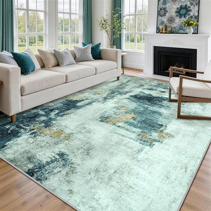 9x12 Area Rugs for Living Room Washable Bedroom Dining Room Teal Grey Gold | - Image 9