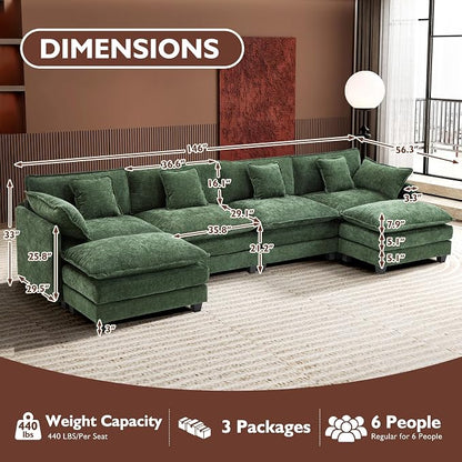 Ihanherry 146" U-Shaped Modern Sofa Modular Sectional Cloud Couch - Image 2