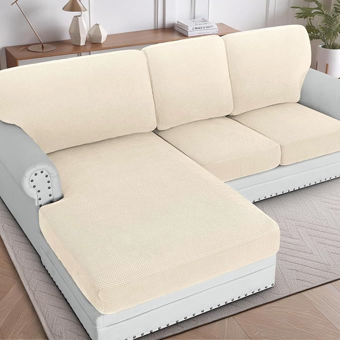H.VERSAILTEX Sectional Couch Covers 1 Piece Chaise Slipcover L Shape Separate by HVERSAILTEX
