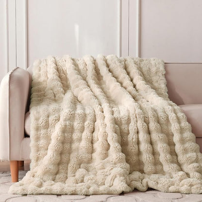 COOVA Faux Fur Throw Blanket for Couch, Cozy Soft and Fuzzy Plush Rabbit Fur - Image 2