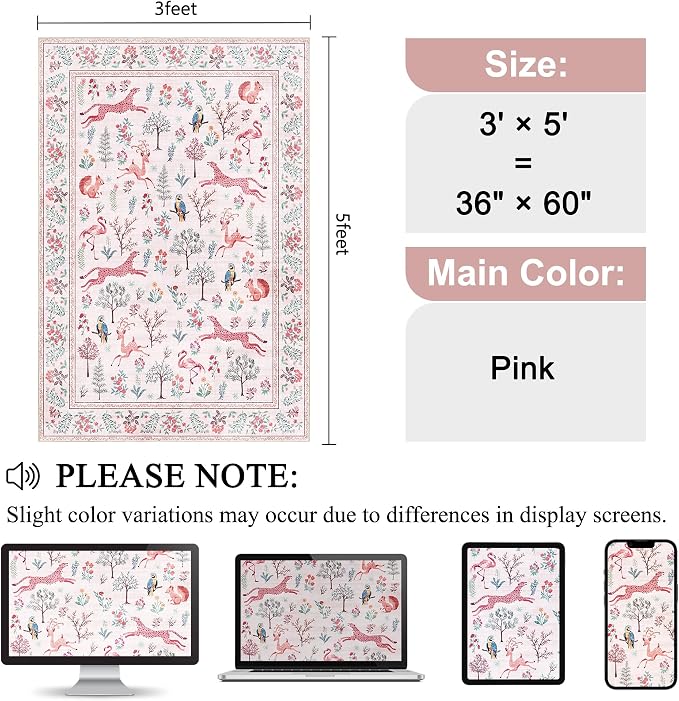 DUKINO 3x5 Rug, Washable Animal Area Rug - Image 2