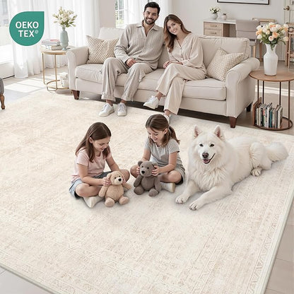 4x6 Area Rugs Living Room: Bedroom Neutral Washable Carpet Beige | Large - Image 8