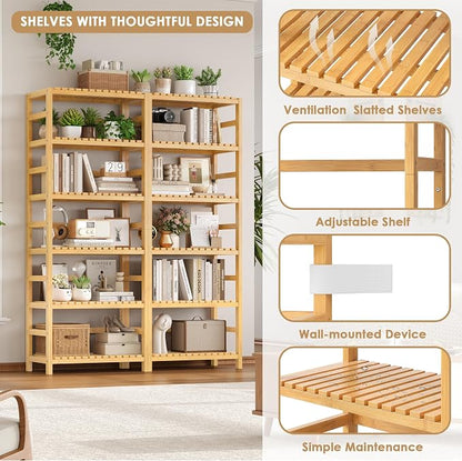 FOTOSOK 6-Tier Bamboo Shelf, Bamboo Bookcase - Image 6
