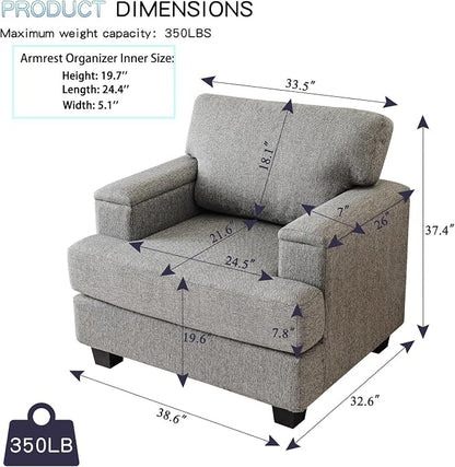 Oversized Living Room Chairs Set of 2, Comfy Accent Chair - Image 2