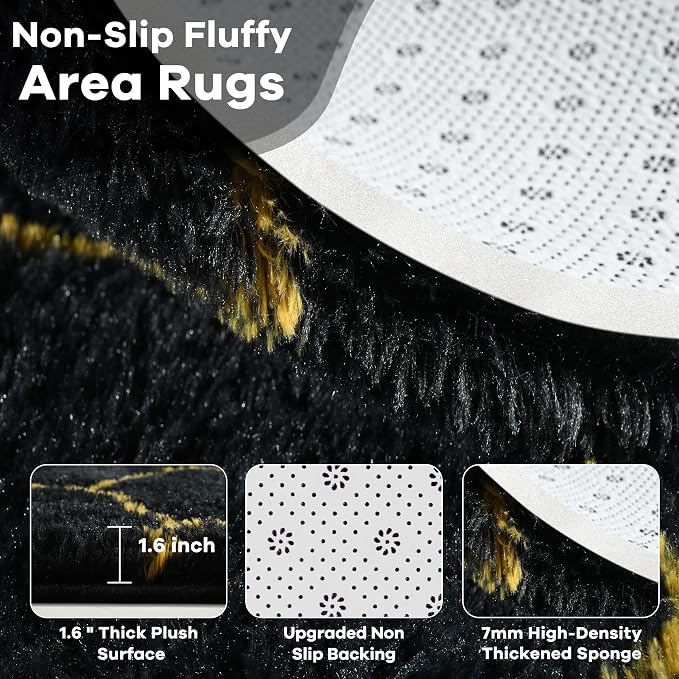6x9 Large Black Gold Fluffy Soft Area Rug Non-Slip - Image 5