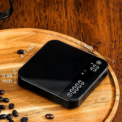 KitchenTour CaféMetric Coffee Scale with Timer 0.1g/2000g - Precision Small Scale for Espresso & Pour Over - Mini Scale with Rechargeable Battery, LCD Display - Black