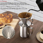 Pour Over Coffee Maker Set, 304 Stainless Steel wIth 100 pcs Size 02 Cone Paper Filters & 600ml Milk Frothing Pitcher, for Home & Camping