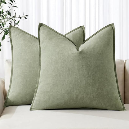 MIULEE Decorative Linen Pillow Covers 18x18 Inch Sage Green | Boho Farmhouse​ by MIULEE