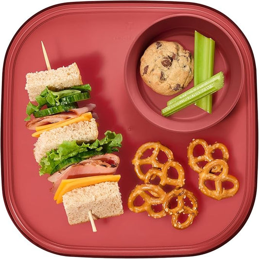 Madesmart Dipware Reusable Dining Plate/Serving Tray for Appetizers and Snacks, Food-Safe Appetizer Serving Platter with Removable Dip Bowl, Red