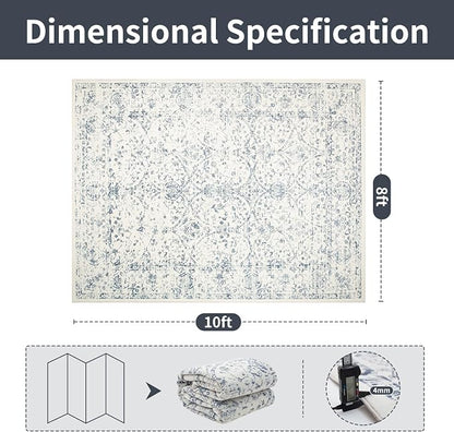 8x10 Boho Washable Area Rug for Living Room, Dining Room-White Blue | Ultra - Image 2