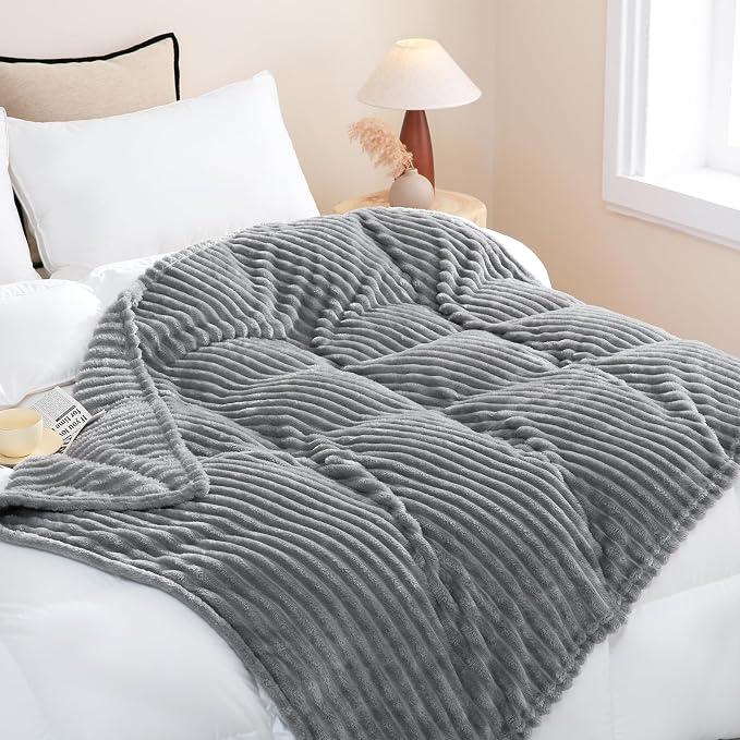 Grey Fleece Throw Blanket 90”×90” by linecooo