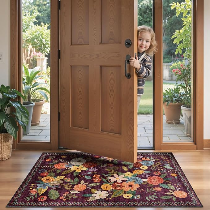 Purple Floral Hallway Runner Rug 2x5 - Image 5