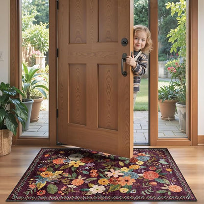 Purple Floral Hallway Runner Rug 2x4 - Image 2