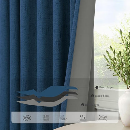 Navy Blue Curtains 108 Inches Long 2 Panel Faux Linen Nautical Modern Farmhouse - Image 5