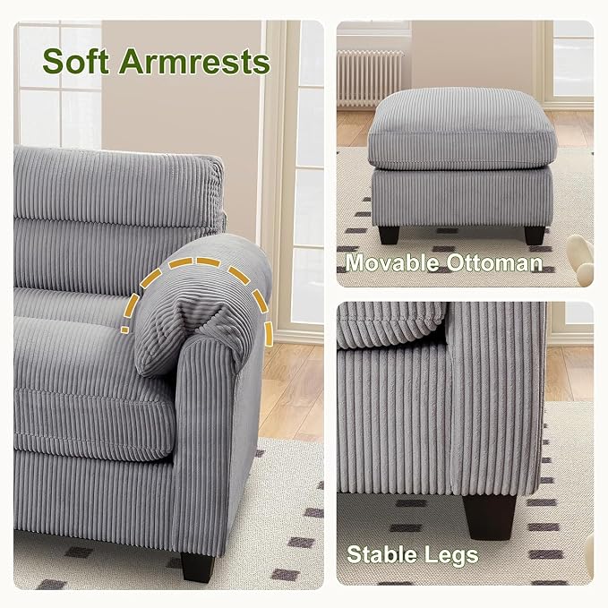 HAOMARKETS Corduroy 2-Piece Sofa Set, Upholstered Ottoman and Loveseat 2-Seater - Image 5