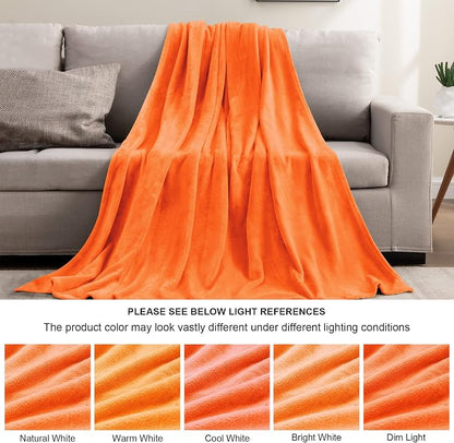 BEDELITE Fleece Blanket Soft Fall Queen Size Bed Blanket Orange 90"x90" | Ultra - Image 5