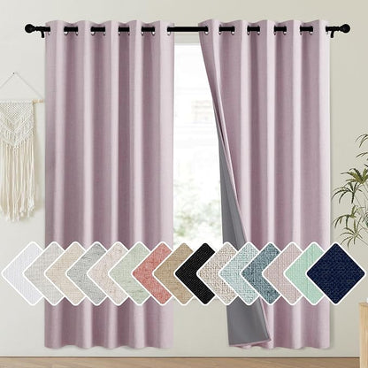 NICETOWN Pink Vintage Linen 100% Blackout Curtains by NICETOWN