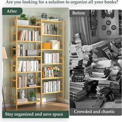 Homykic Double Wide Bamboo Bookshelf, 6-Tier Large Open Bookcase - Image 5