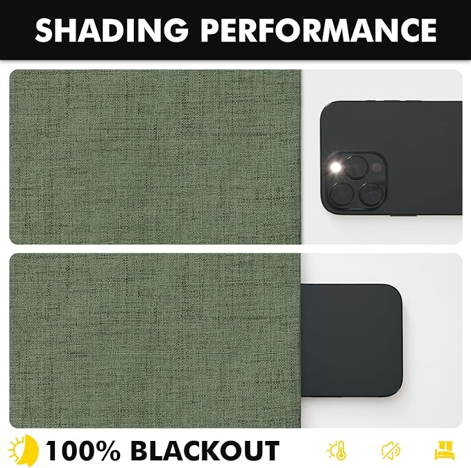 MIULEE 100% Blackout Linen Curtains 42 x 96 Inch Olive Green 2 Panels | Thermal - Image 7