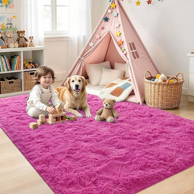 6x9 Large Hot Pink Fluffy Soft Area Rug Non-Slip - Image 4