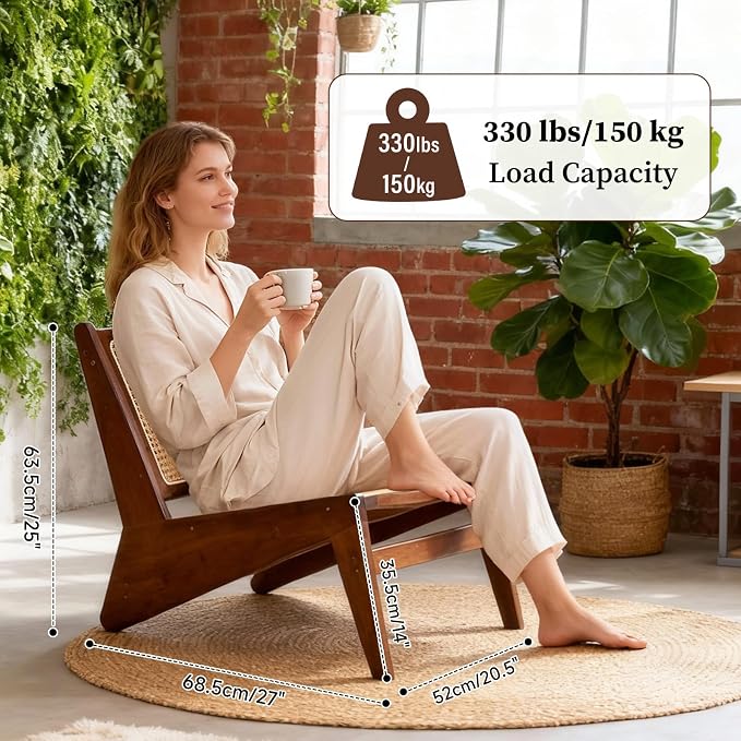 Furlide Mid-Century Accent Chair, Rattan Lounge Chair - Image 2