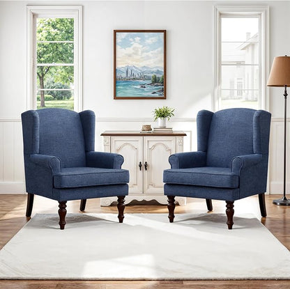HUIMO Printed Wingback Accent Chair, Linen Upholstered High Back Armchair by HUIMO