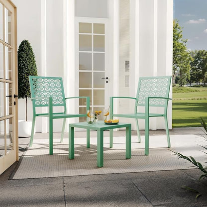 GarveeTech 3 PCS Outdoor Bistro Set, Stackable Modern Metal Steel Table and - Image 5