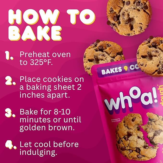 Whoa Dough Ready to Bake Cookie Dough Chocolate Chip – Certified Non-GMO, Kosher, Gluten Free – Plant-Based Snack Dough Made with Real Ingredients – 6 Pack