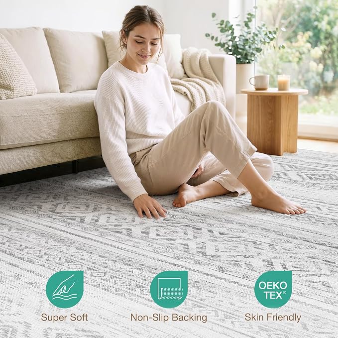 cotiled Boho 10x14 Area Rug for Living Room: Large Moroccan Washable Rug | - Image 4