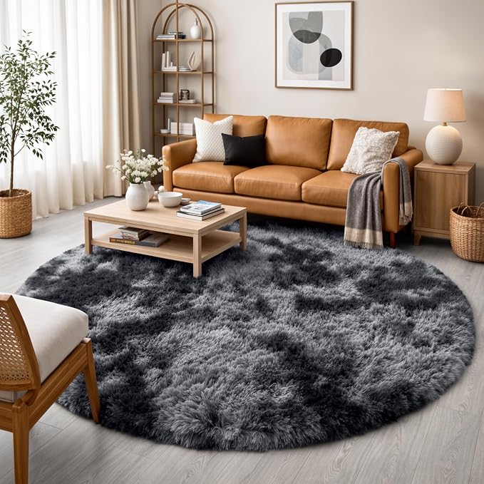 Amdrebio Tie-Dyed Dark Grey Large Round Rug 7Ft - Image 6
