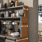 55'' Farmhouse Coffee Bar Cabinet with 3 Tier Storage Hutch, Coffee Bar Station with Sliding Barn Door, Hutch Storage Cabinet with 12 Wine Racks & 9 Hooks for Kitchen Dining Living Room