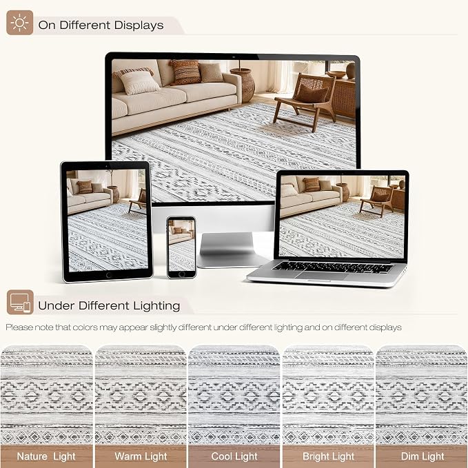 cotiled Boho 9x12 Area Rug for Living Room: Large Moroccan Washable Rug | Solve - Image 8