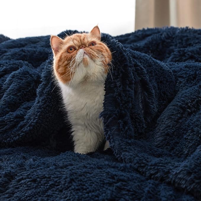 Bedsure GentleSoft Fluffy Navy Blue Blankets Queen Size - Image 5