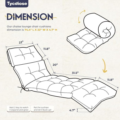 Waterproof Outdoor Chaise Lounge Chair Cushion 74.4 x 22 x 4.7 Inches Memory - Image 3