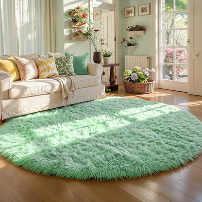 Amdrebio Sage Green Fuzzy Round Kids Rug 4Ft - Image 5