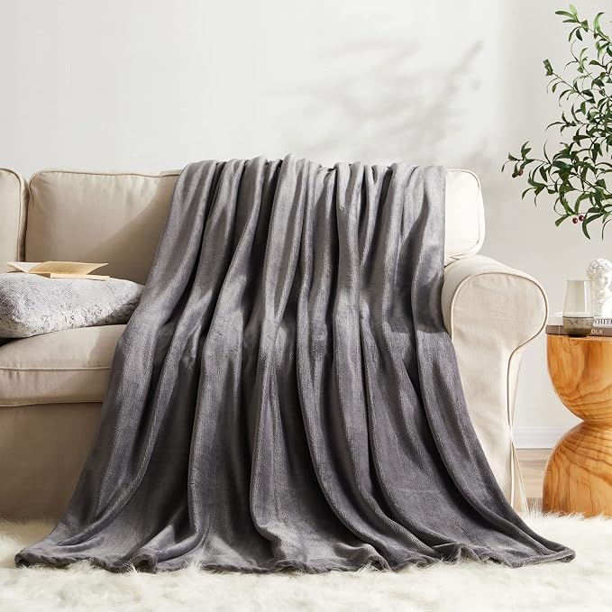 KMUSET Fleece Blanket King Size Dark Grey Lightweight Super Soft Cozy Luxury - Image 3