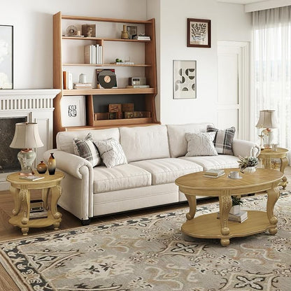 LKTART 3-Piece Coffee Table Set, Coffee Table and Round End Tables Set of 2 - Image 2