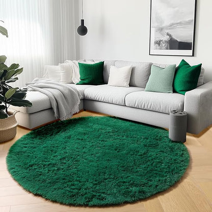 Dark Green Round Area Rugs 6ft, Ultra Soft Bedroom Circle Rug - Image 4