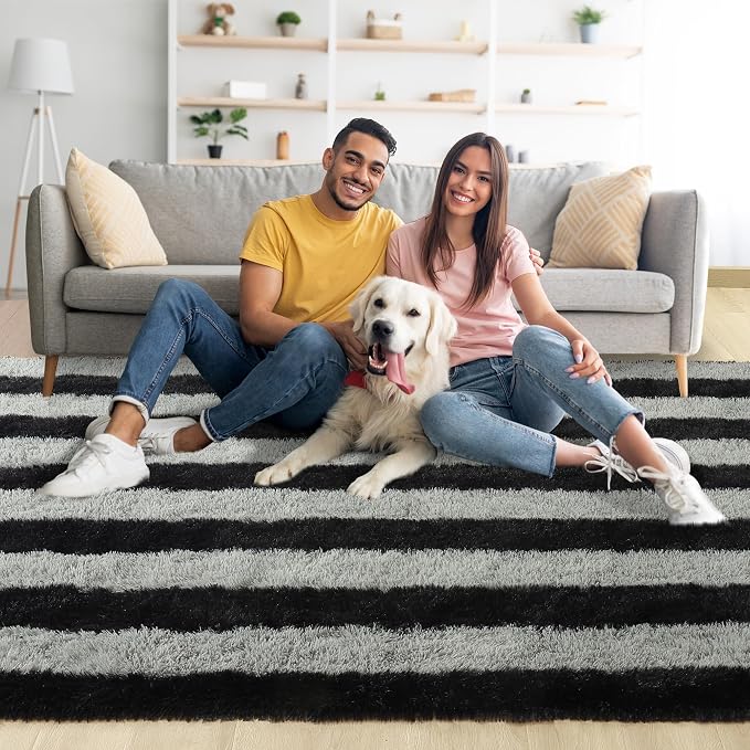 5x7 Black and Grey Fluffy Soft Area Rug Non-Slip - Image 2
