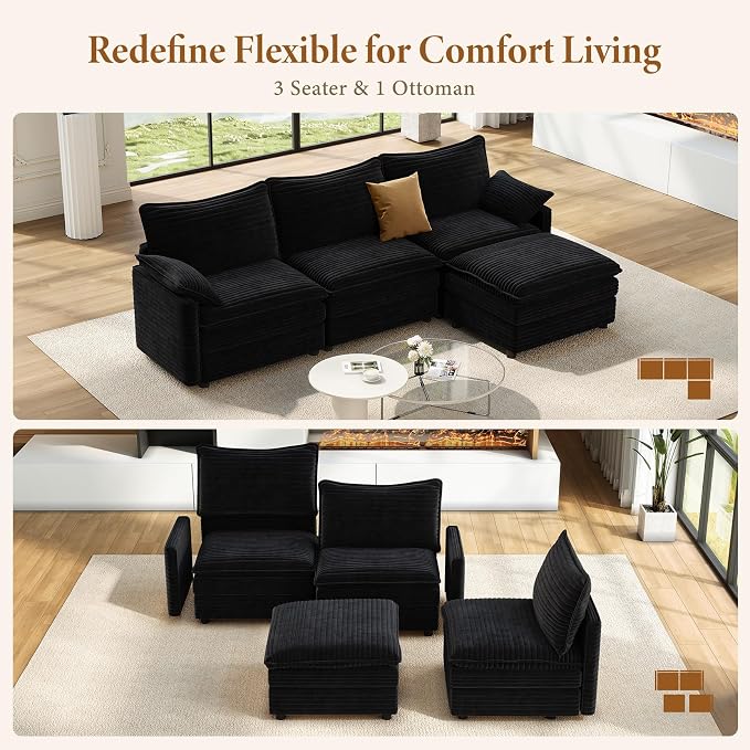 Vesgantti 108" Cloud Couch for Living Room, Deep Seat Sectional Modular Sofa - Image 7