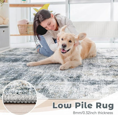 5x7 Area Rugs Washable Rug: Abstract Neutral Rugs Modern Non Slip Area Rug - Image 8