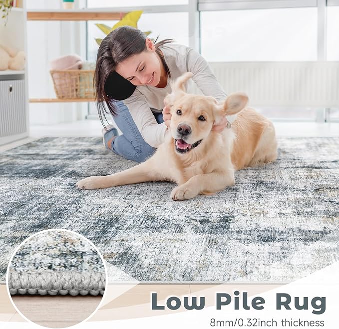 6x9 Area Rugs Washable Rug: Abstract Neutral Rugs Modern Non Slip Area Rug - Image 7