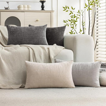 Set of 4 Soft Textured Decorative Throw Pillow Covers 12x20 Inch Cozy Farmhouse by Cozoomy