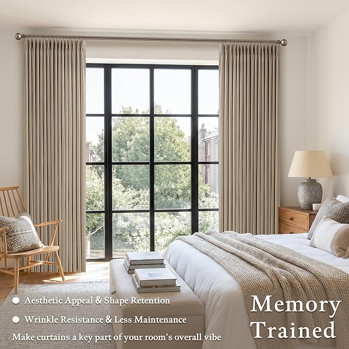 Camel Tan Beige Linen Pleated Semi Sheer Neutral Curtains 50x86 | Pinch Pleat - Image 3