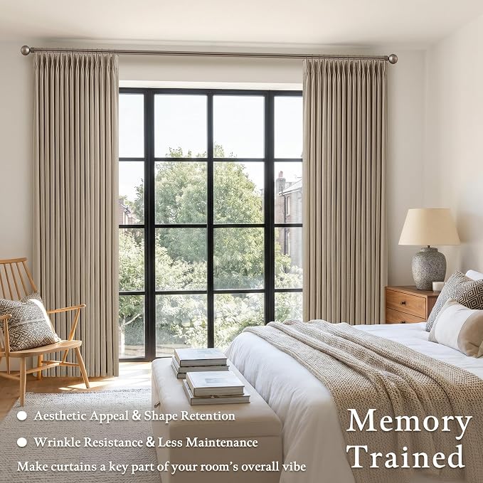 Pinch Pleat 84 Inch Semi Sheer Linen Memory Trained Curtains Camel Tan 50W | - Image 4