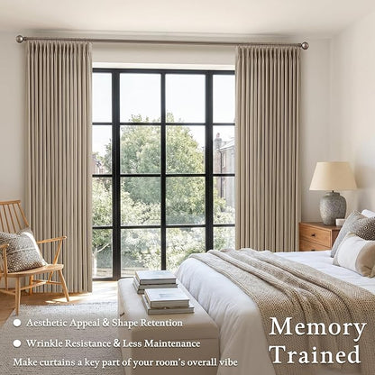 Linen Grey Beige Camel Pleated Light Filtering Curtains 120 Inch Long 50W | - Image 4
